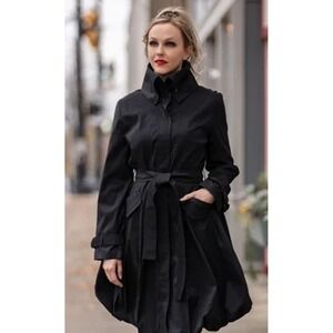 Samuel Dong Classic Bubble Dress Coat Women Large Black Trench Jacket Preppyt